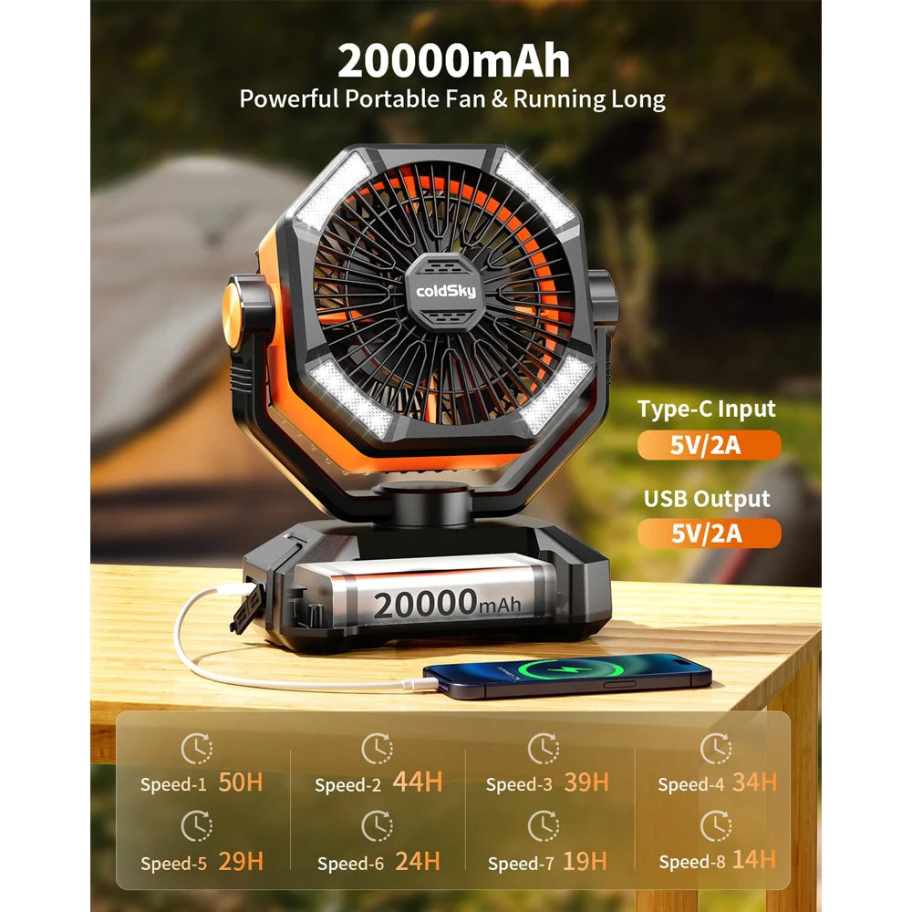 iCoolDown™ 8 Speeds Portable Camping Fan 20000mAh Battery - iCoolDown