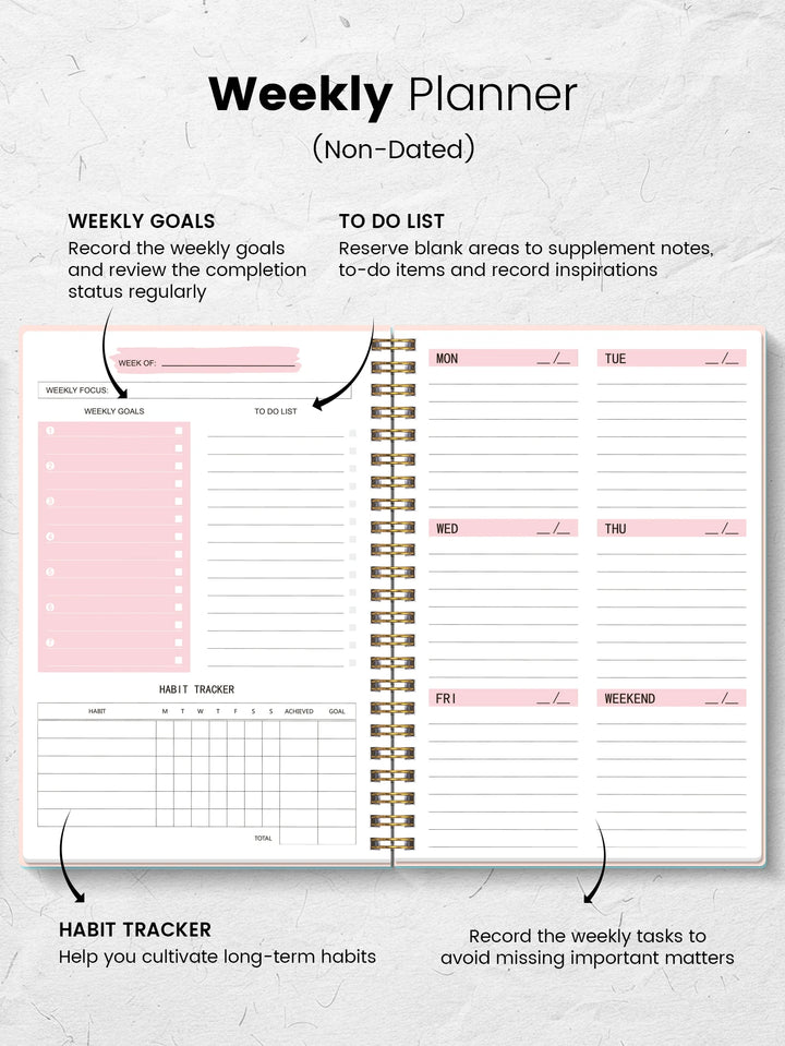 Non-Dated A5 Weekly Planner Spiral Productivity Journal Notebook iCoolDown™