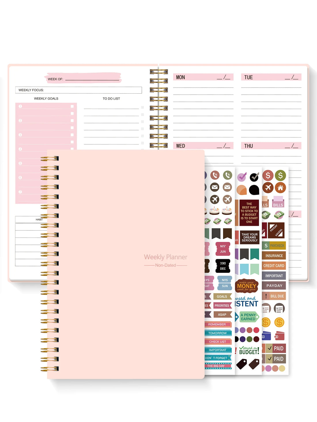 Non-Dated A5 Weekly Planner Spiral Productivity Journal Notebook iCoolDown™