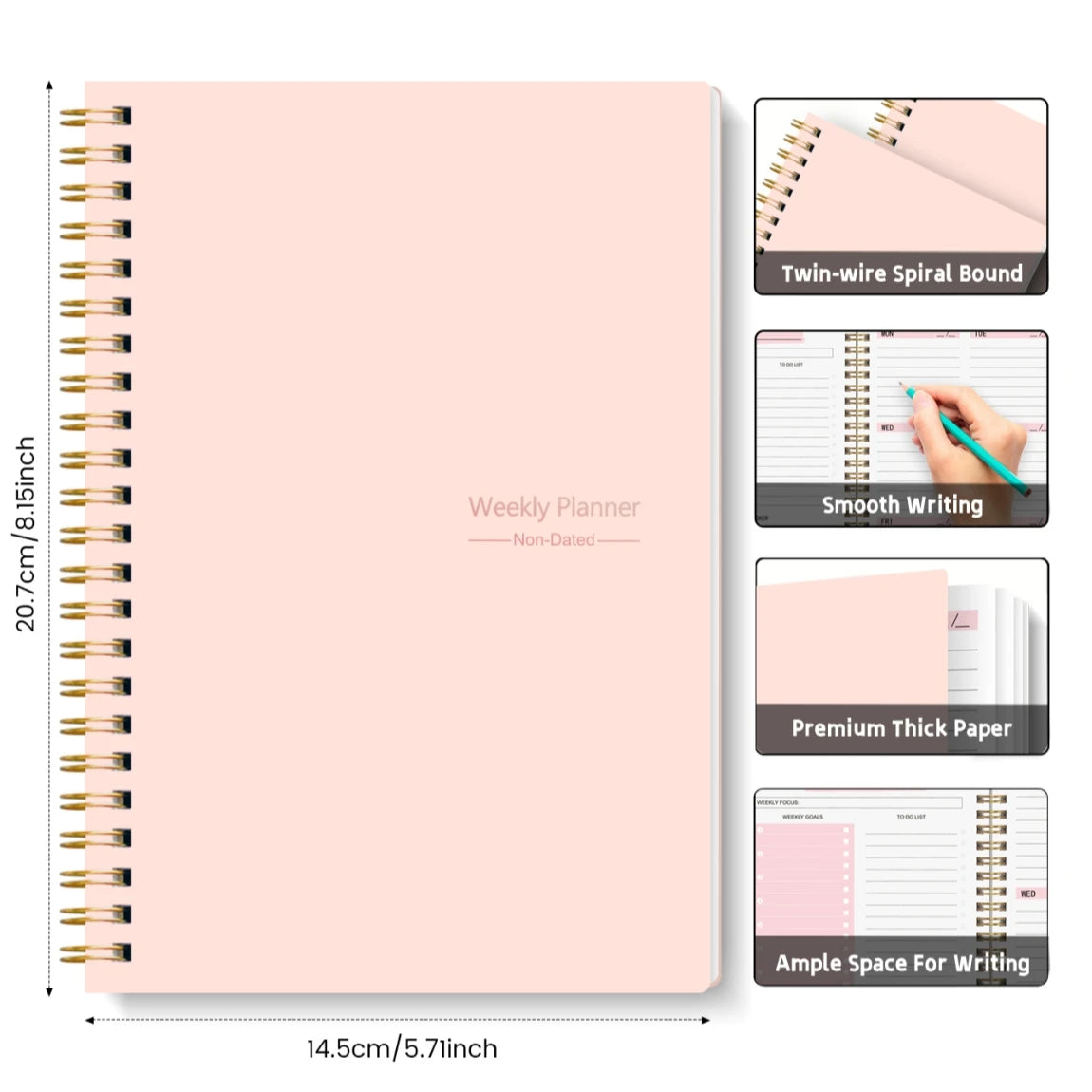 Non-Dated A5 Weekly Planner Spiral Productivity Journal Notebook iCoolDown™