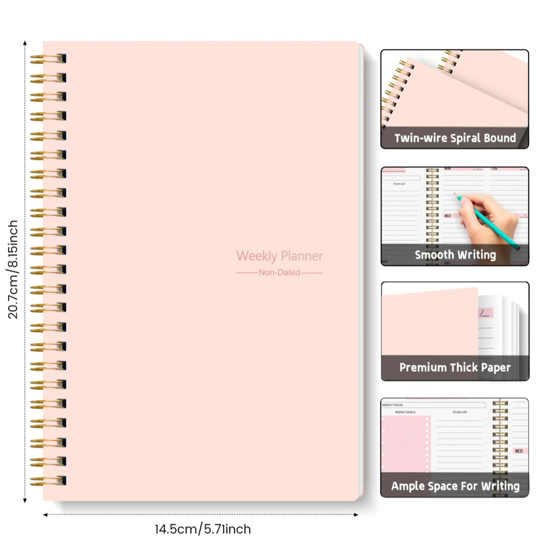 Non-Dated A5 Weekly Planner Spiral Productivity Journal Notebook iCoolDown™