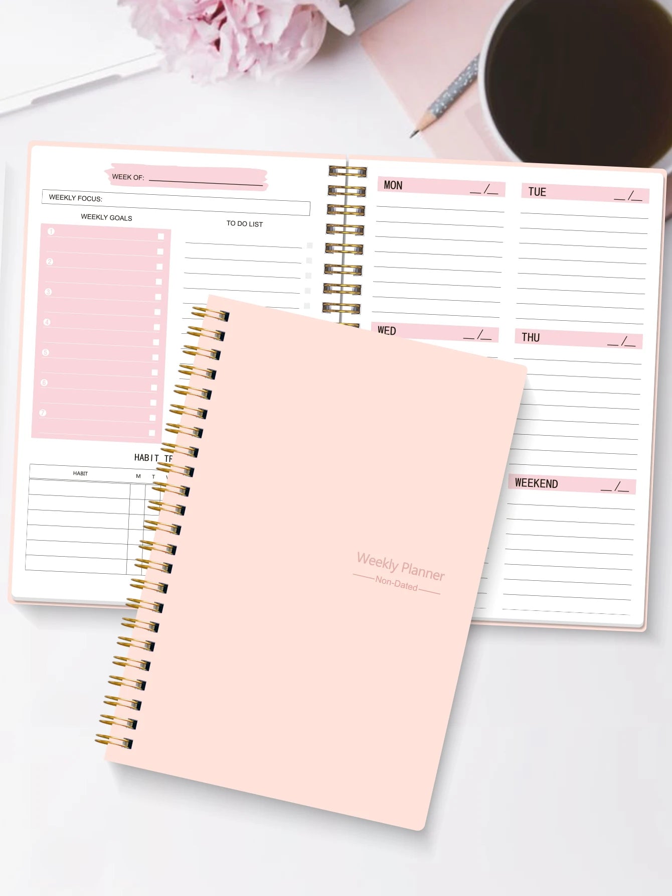 Non-Dated A5 Weekly Planner Spiral Productivity Journal Notebook iCoolDown™