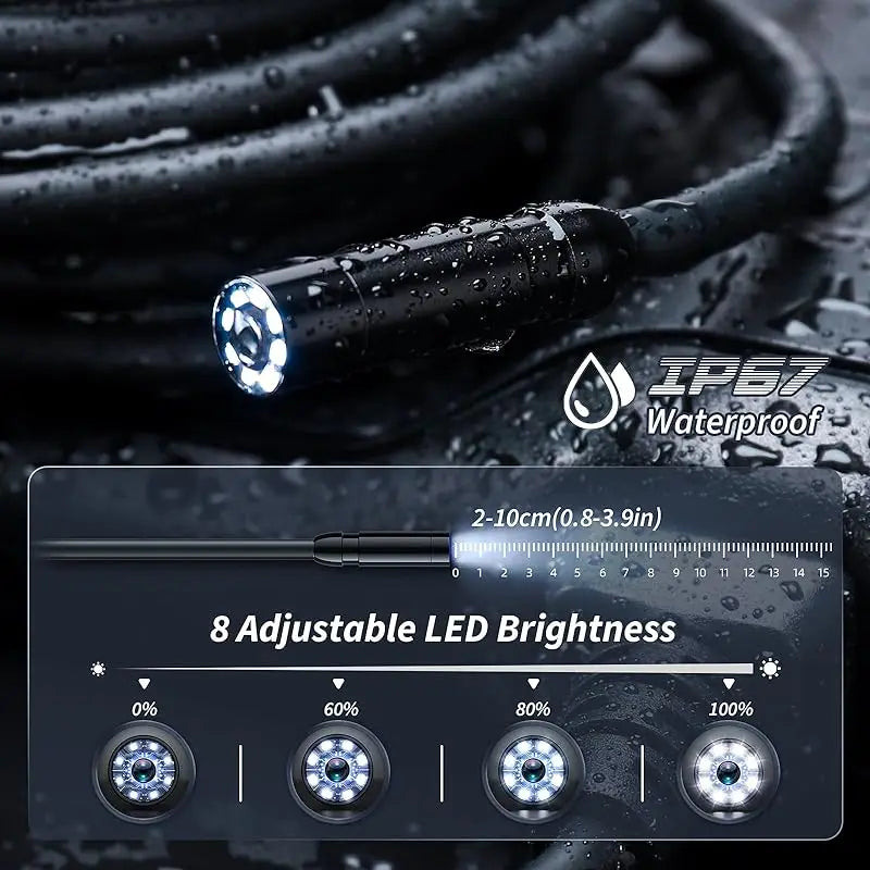Industrial Endoscope Camera 8mm Lens IP67 Waterproof 8 LEDS - iCoolDown