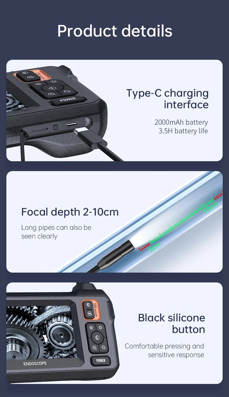 Industrial Endoscope Camera 8mm Lens IP67 Waterproof 8 LEDS - ICoolDown
