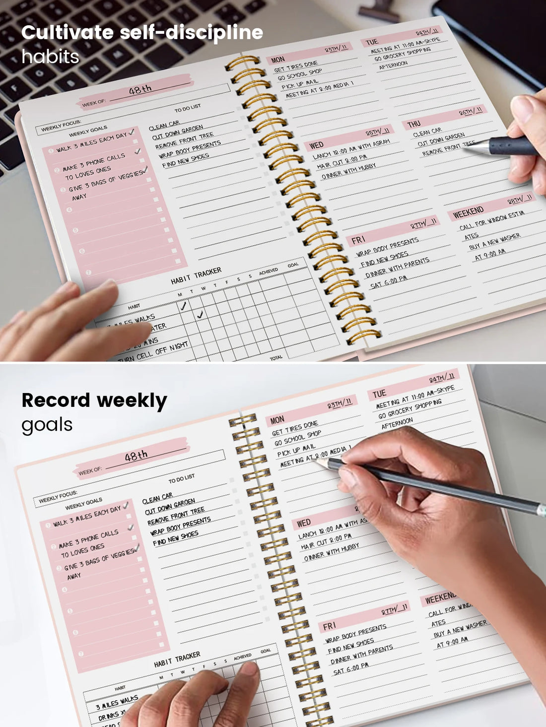 Non-Dated A5 Weekly Planner Spiral Productivity Journal Notebook iCoolDown™
