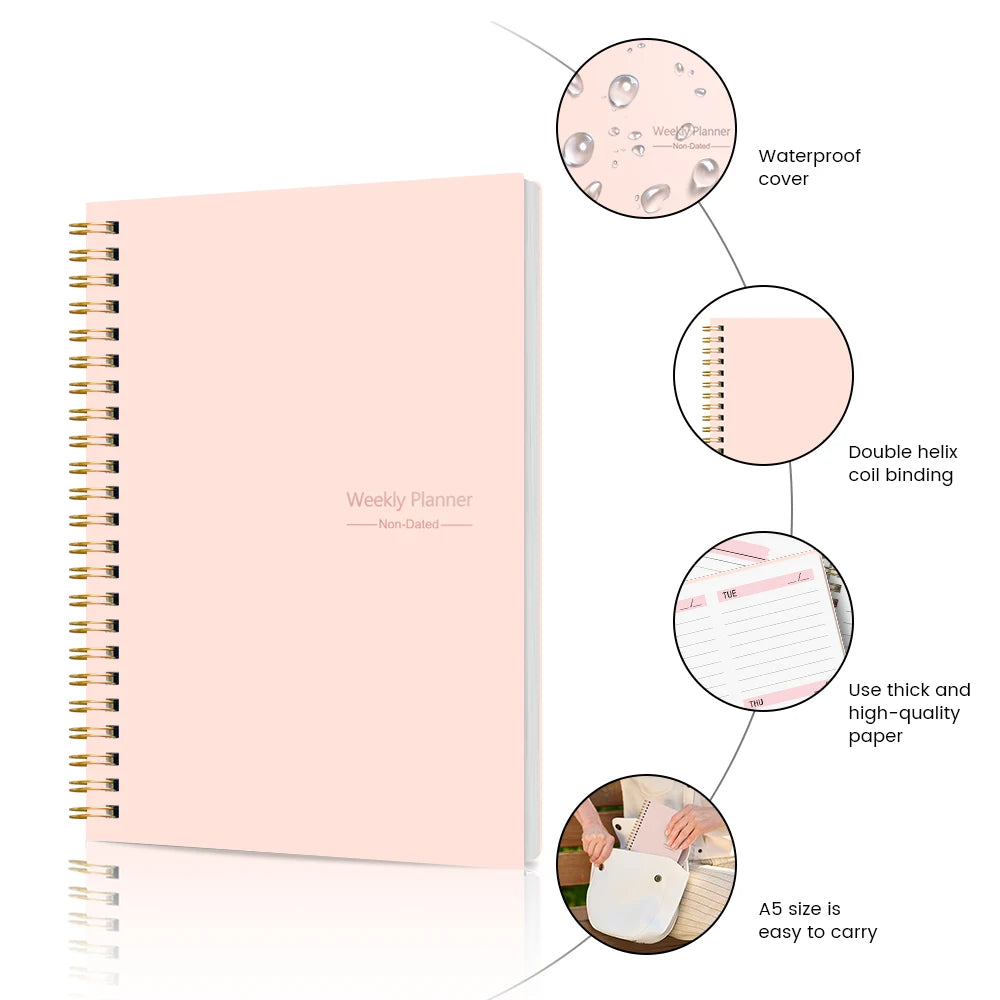 Non-Dated A5 Weekly Planner Spiral Productivity Journal Notebook iCoolDown™