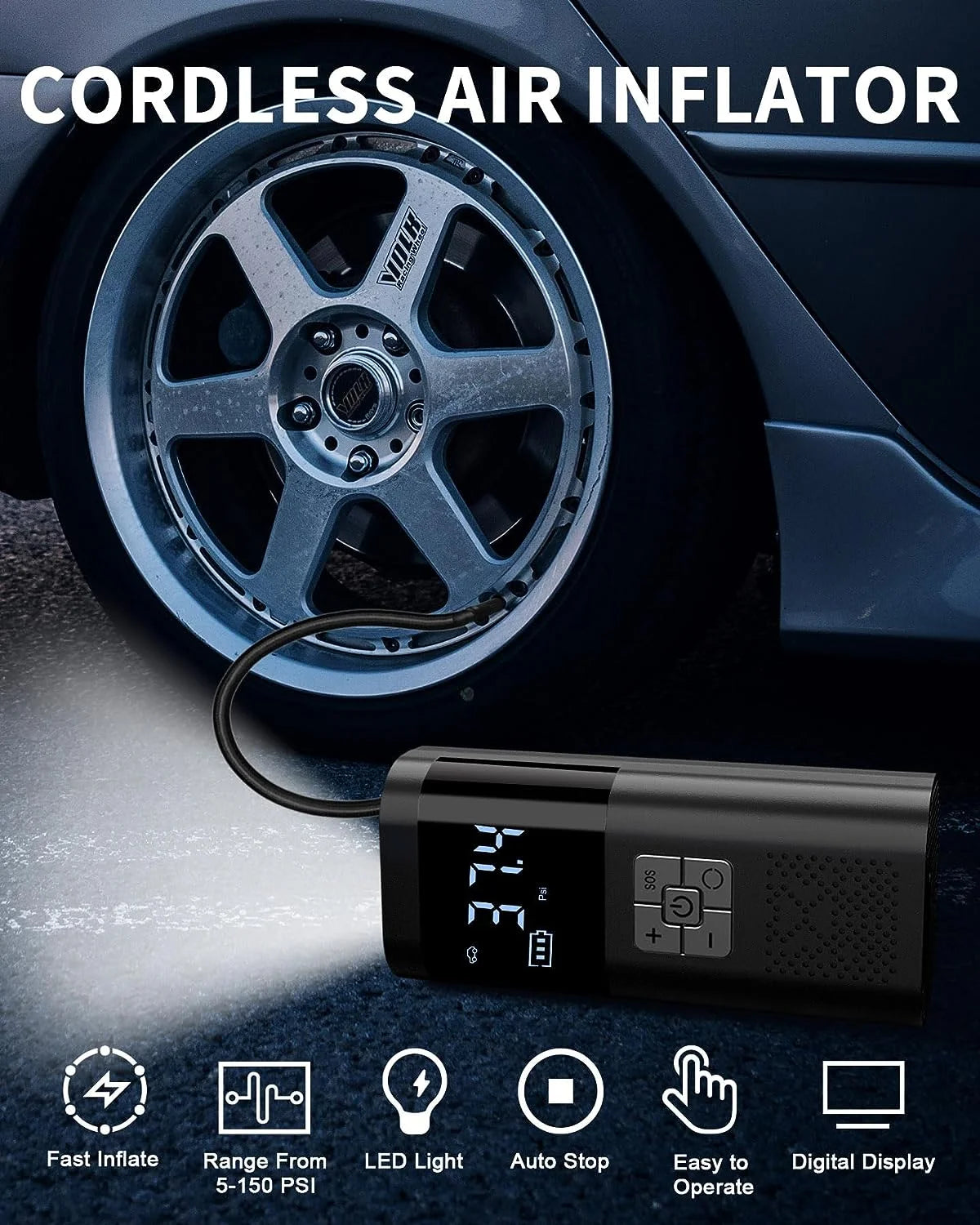 Tire Inflator, 150PSI Cordless Portable  Air Pump - ICoolDown