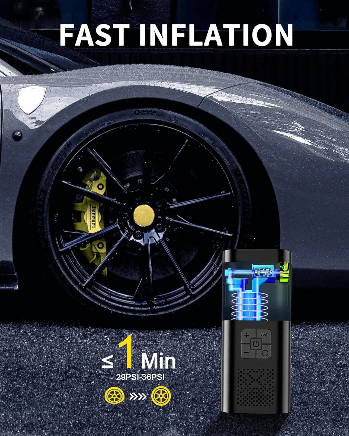 Tire Inflator, 150PSI Cordless Portable  Air Pump - ICoolDown