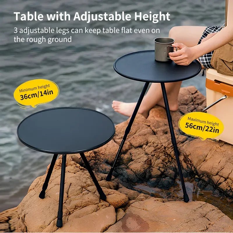iCoolDown™ Adjustable Legs Ultralight Portable Folding Round Camping Table - iCoolDown
