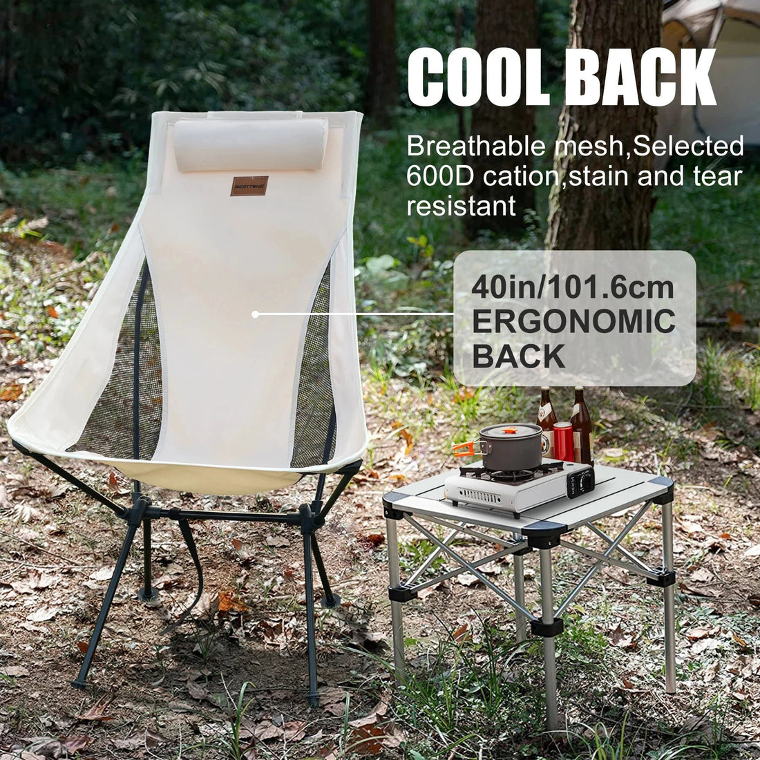 iCoolDown™ Portable Folding Camping Chair with Headrest - iCoolDown
