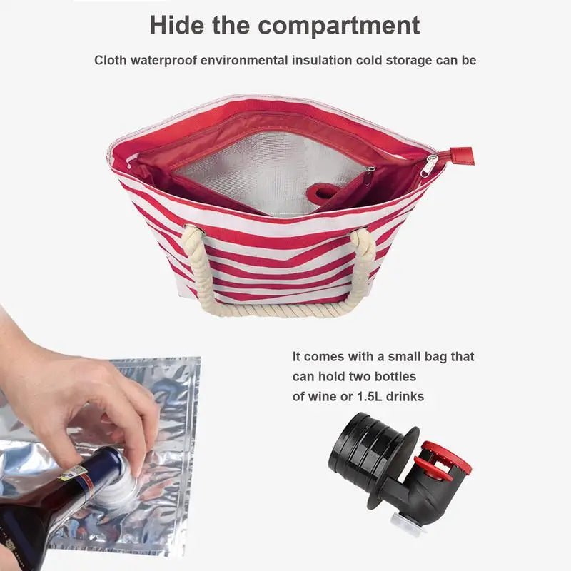 Wine Dispensing Beach Tote Bag with Hidden Dispenser - ICoolDown
