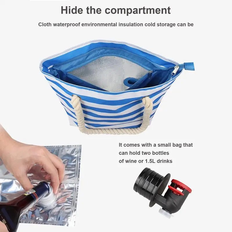 Wine Dispensing Beach Tote Bag with Hidden Dispenser - ICoolDown