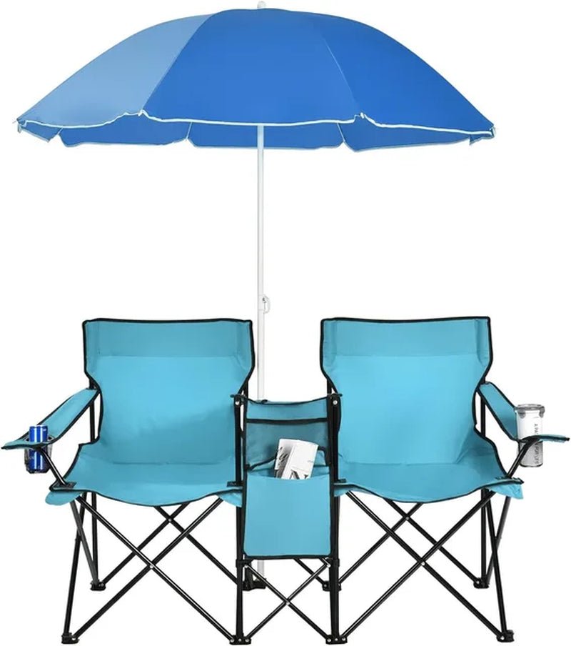 iCoolDown™ Portable Folding Picnic Double Chair with Umbrella - ICoolDown
