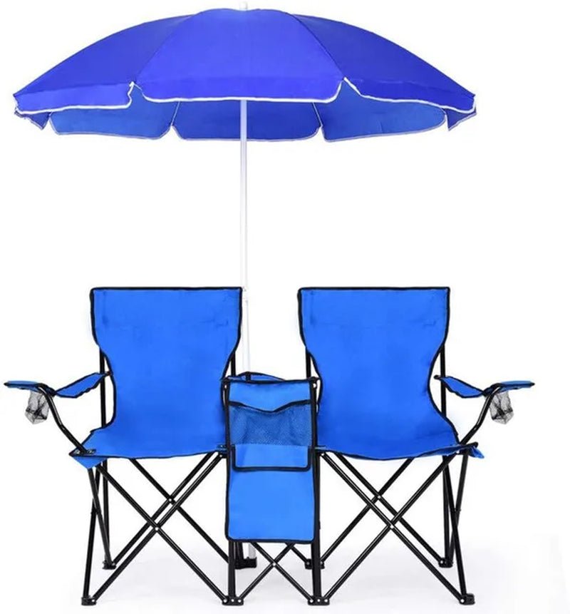 iCoolDown™ Portable Folding Picnic Double Chair with Umbrella - ICoolDown
