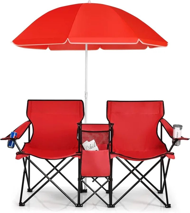 iCoolDown™ Portable Folding Picnic Double Chair with Umbrella - ICoolDown