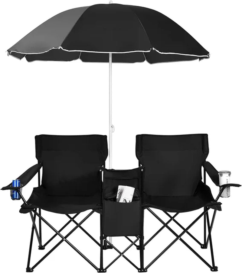 iCoolDown™ Portable Folding Picnic Double Chair with Umbrella - ICoolDown