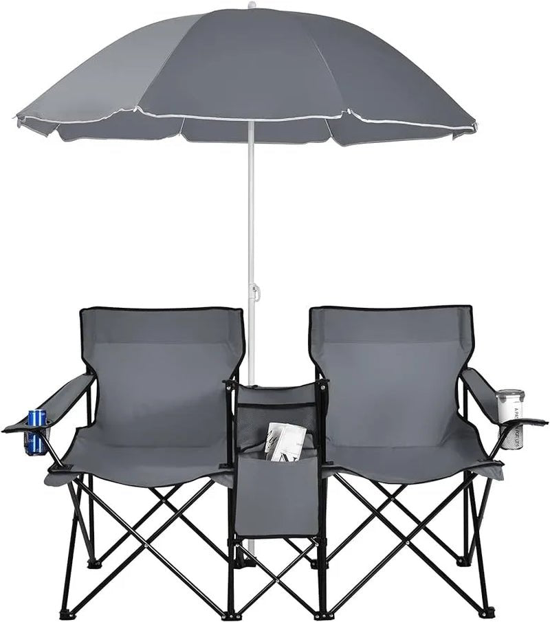 iCoolDown™ Portable Folding Picnic Double Chair with Umbrella - ICoolDown