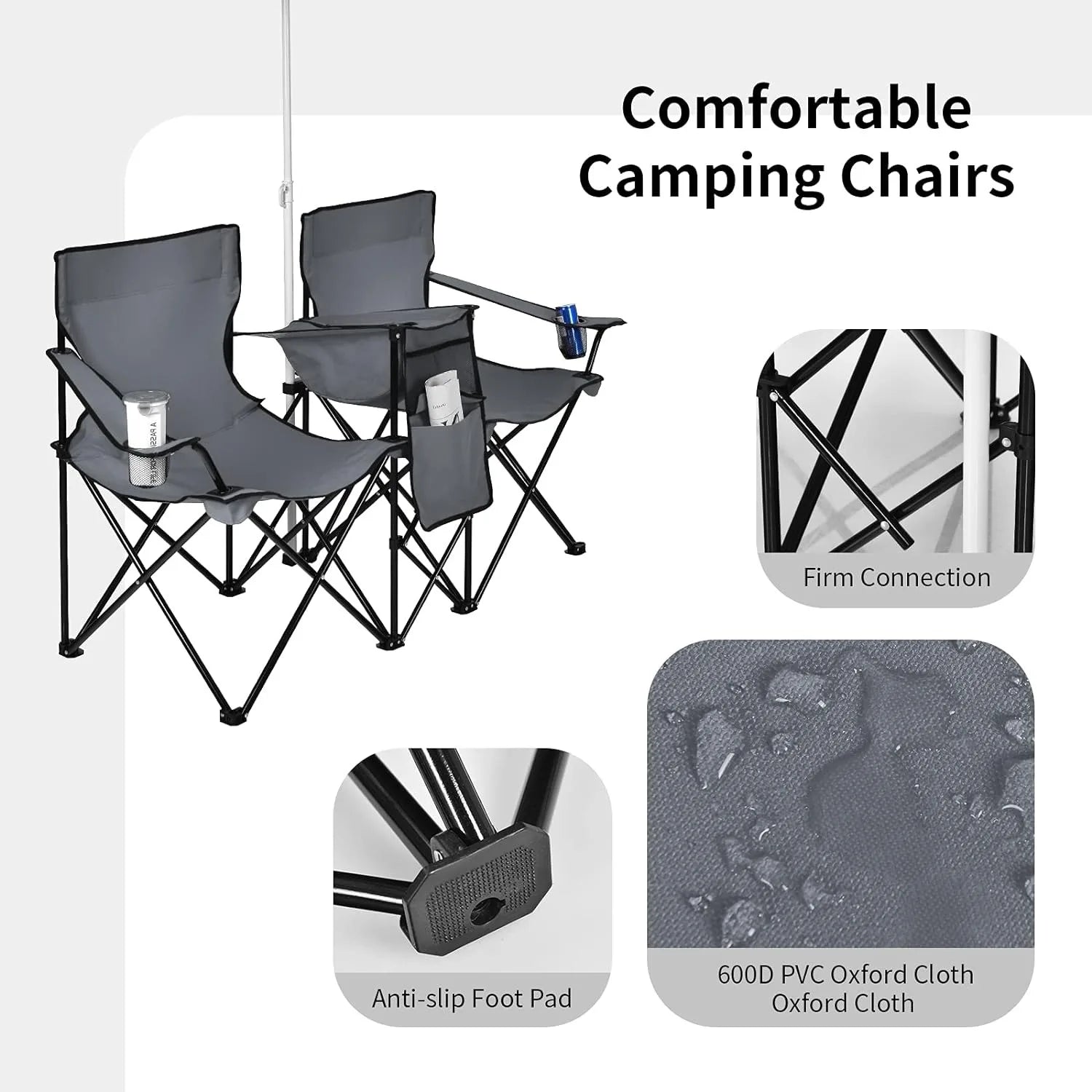 iCoolDown™ Portable Folding Picnic Double Chair with Umbrella - ICoolDown