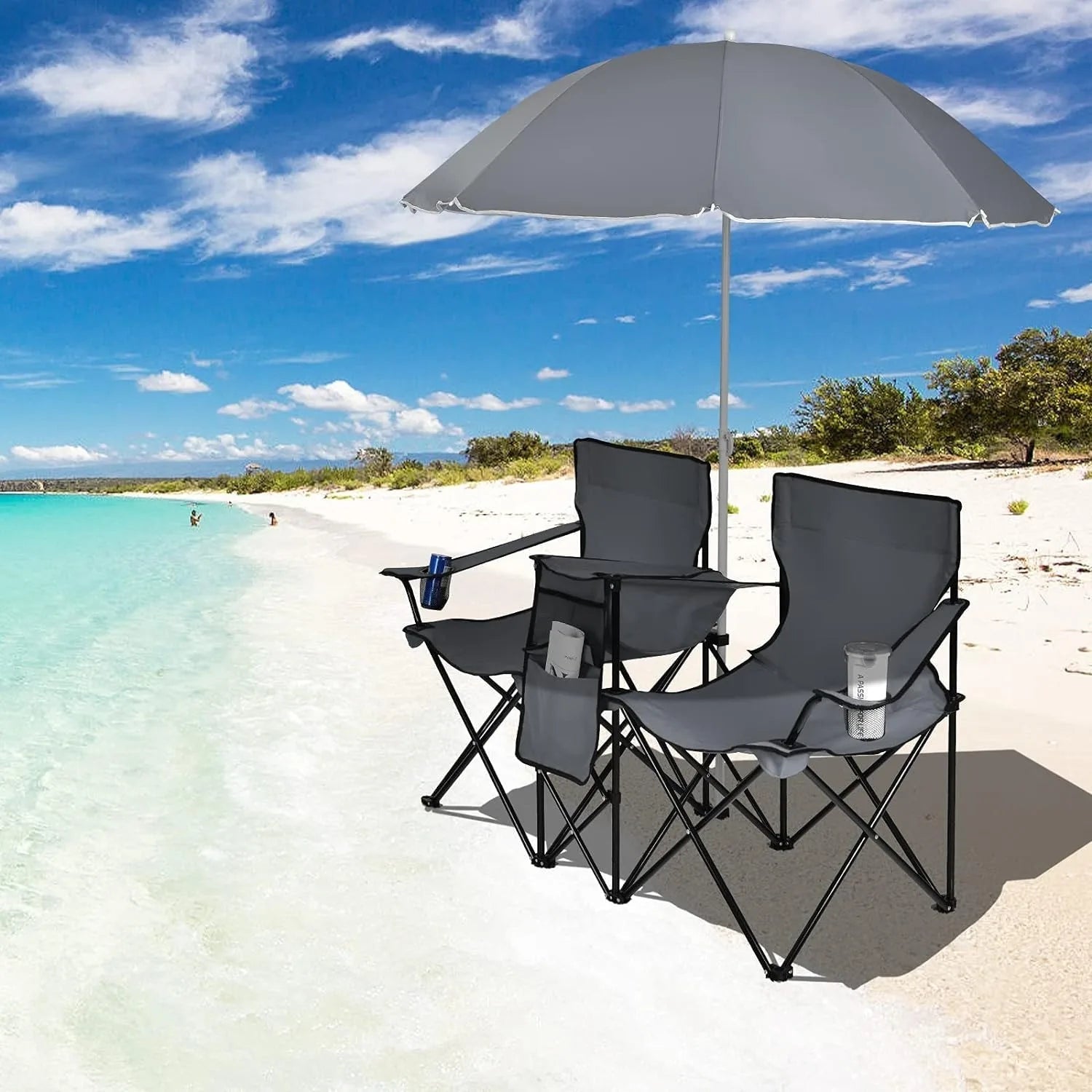 iCoolDown™ Portable Folding Picnic Double Chair with Umbrella - ICoolDown