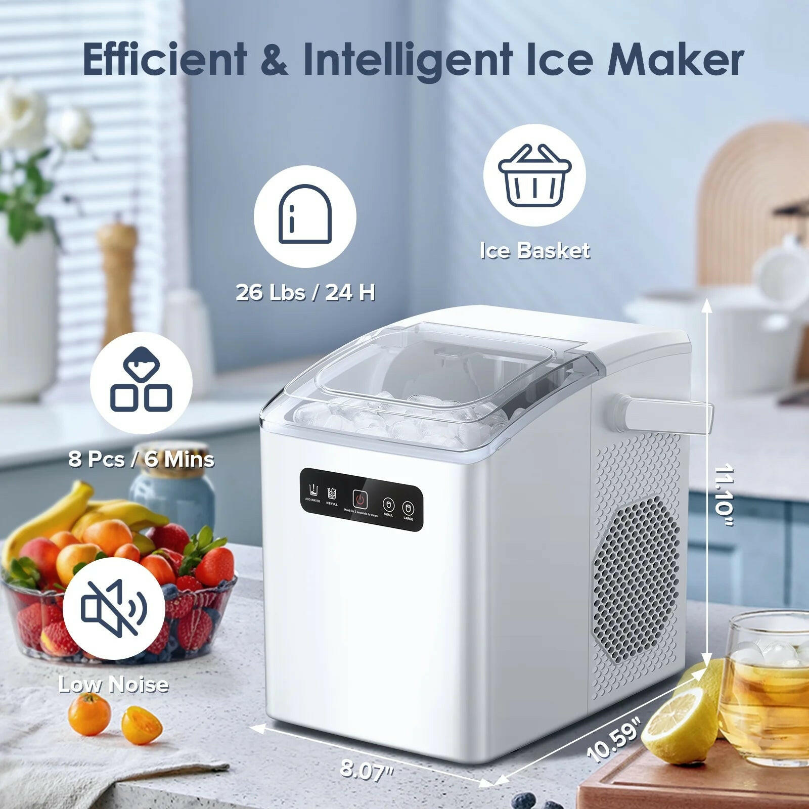 Self-Cleaning Portable Ice Maker Machine with Handle and Ice Scoop-White - ICoolDown