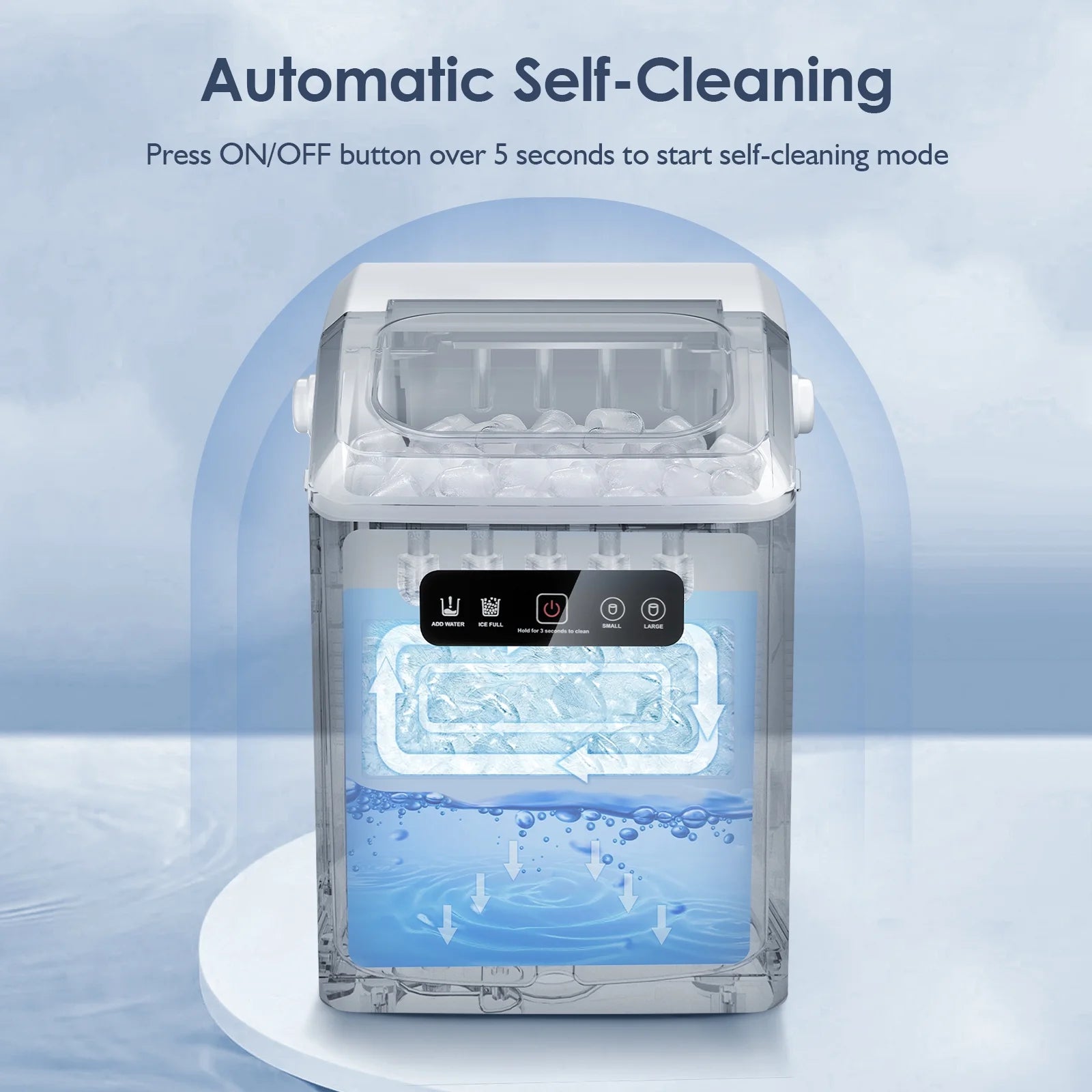 Self-Cleaning Portable Ice Maker Machine with Handle and Ice Scoop-White - ICoolDown