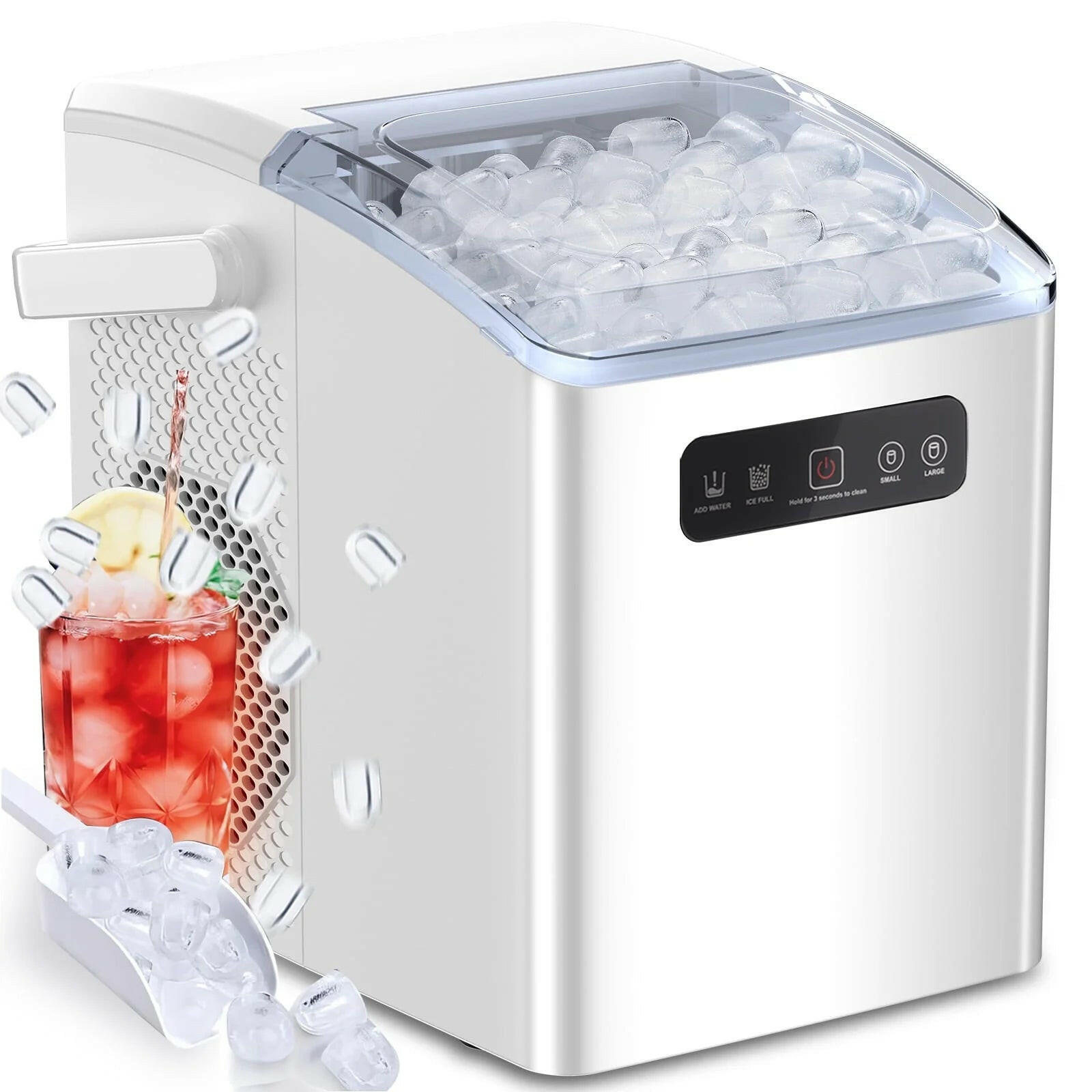 Self-Cleaning Portable Ice Maker Machine with Handle and Ice Scoop-White - ICoolDown