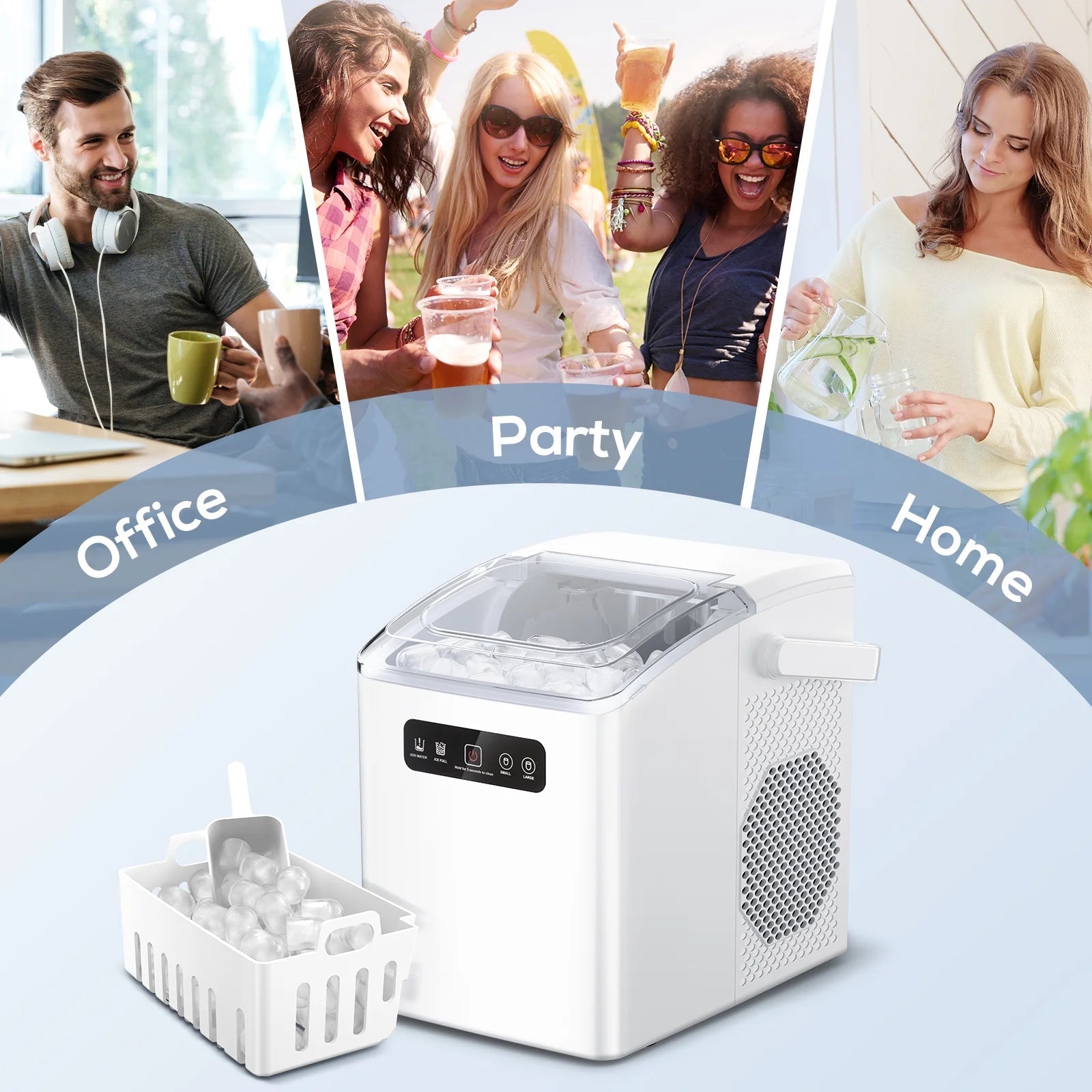 Self-Cleaning Portable Ice Maker Machine with Handle and Ice Scoop-White - ICoolDown